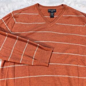 Banana Republic Merino Wool V Neck Striped Sweater Mens Large Orange Casual
